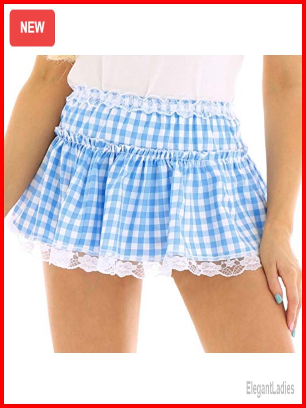 Gingham Mini Skirt Y2k Plaid Lace Pleated Short A-Line Elastic Waist